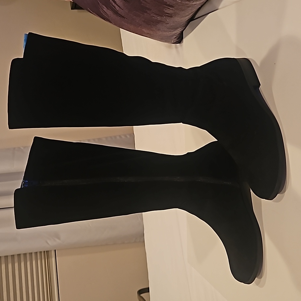 Vegan Black Suede Knee High Boot
